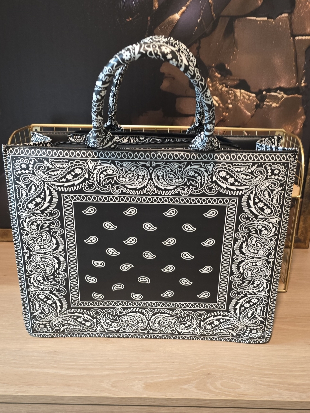 Black & White Bandana Print Top-Handle Bag